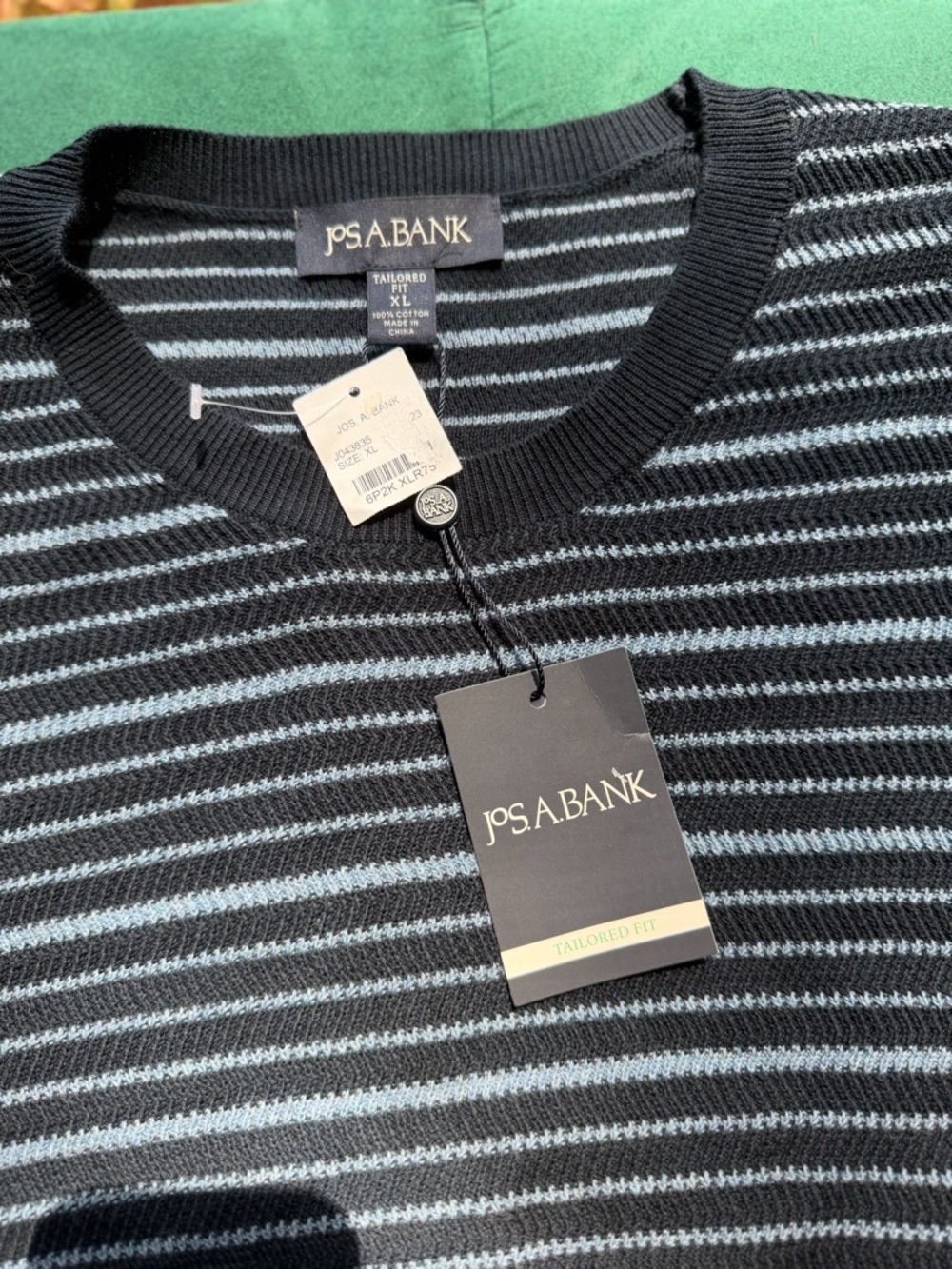 Jos. A. Bank Navy and Light Blue Striped Crewneck Sweater xl NWT - Picture 6 of 6